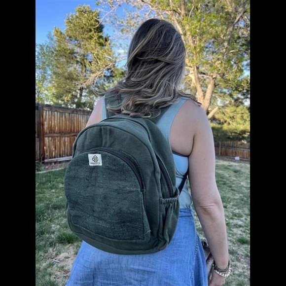 Handbags - Mini Hemp Backpack Bag - Eco Friendly Durable Green by Freakmandu